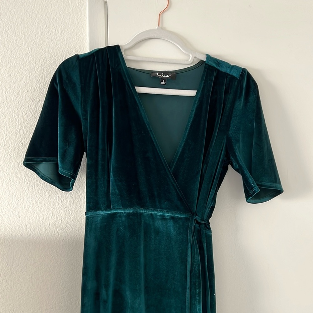 Green velvet wrap dress